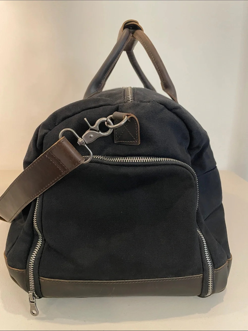 Double Oak Essentials Weekender Duffel 40L Black Canvas Leather Travel Bag